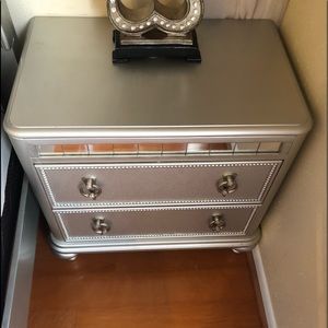 Glamorous luxe Hollywood brush silver nightstand.